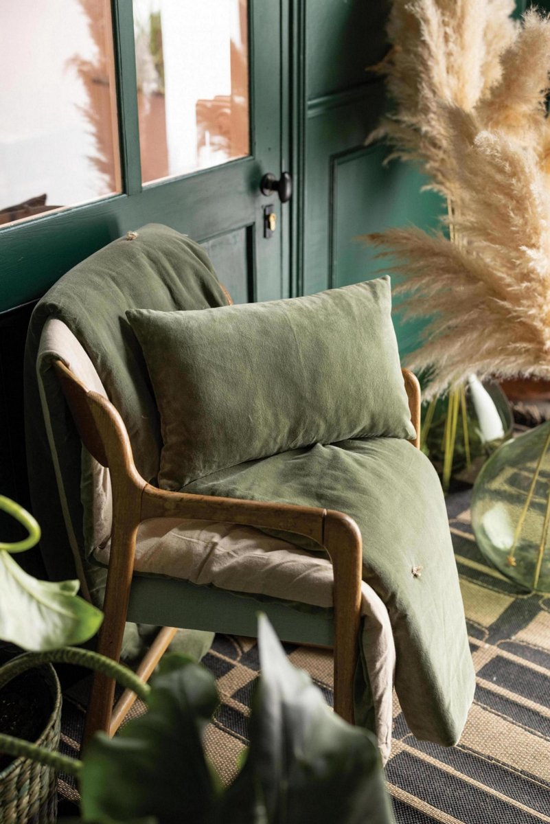 Vivaraise Elise Verbena effen kussen 45 x 45 Groen