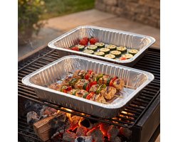 Cheqo® Grillschaal Set van 2 - BBQ Aluminium Grillbak - Wegwerp - Barbecue Schaal - Herbruikbaar - Aluminium Bakje - Braadschaal - Ovenschaal - BBQ Accessoires - Outdoor Grillen - Tuinfeest - Camping - Picknick - Barbecue