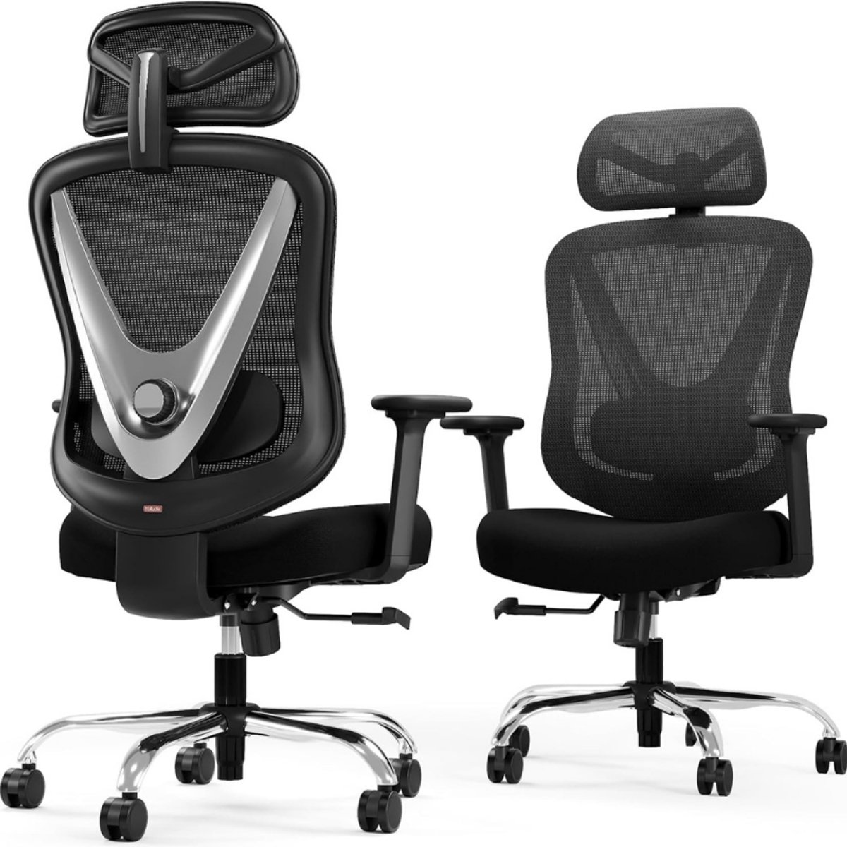 HOLLUDLE Ergonomische Bureaustoel met 3D Lendensteun en Verstelbare 3D Armleuningen, V-vormig Design, Comfortabele Bureaustoel voor Kantoor en Thuis, Zwart