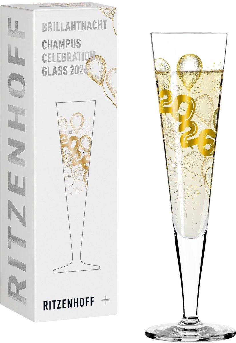 Ritzenhoff Champagneglas - New Years Party 2026 - Kristalglas - 205 ml - Champagne & Prosecco Glas Goud - Champagneflute - Oud en Nieuw - Made in Germany