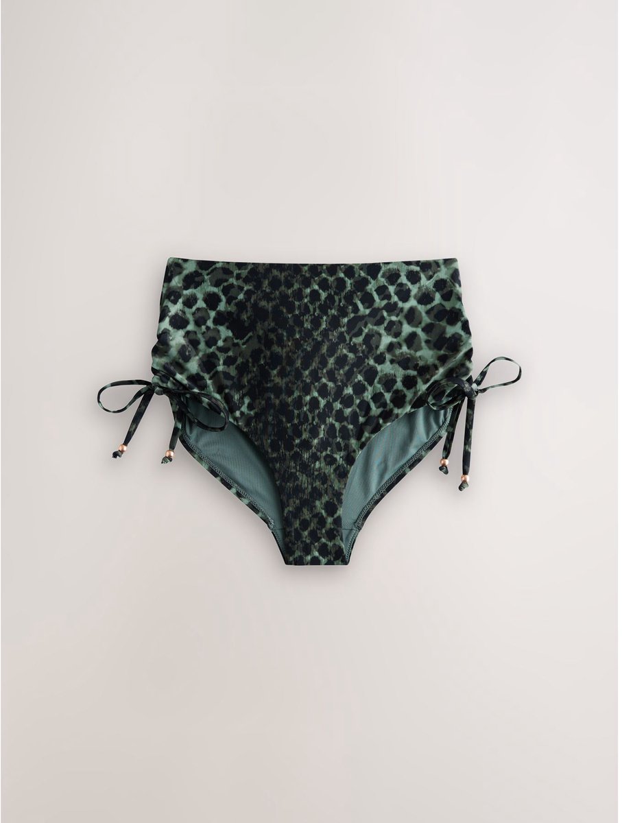 Next Dames - Bikinibroekje met hoge taille en ruches - Groen Green/Black Leopard Print