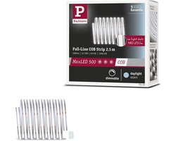 ' Paulmann 71125 MaxLED 500 LED-strip, volledig COB-systeem, 15W, 600lm/m, 480 LED''s/m, dimbaar, 2,5m, zilverkleurig kunststof, 6500K, uitschuifbare LED-strip'