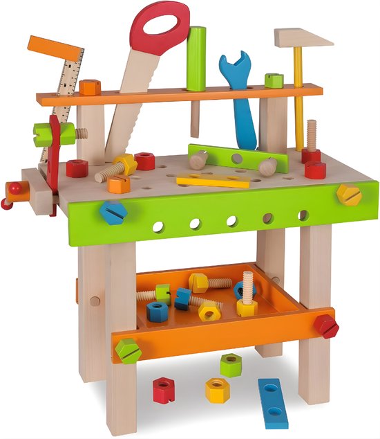 MIRA® Werkbank Kinderen - Houten Werkbank - Werkbank Little Dutch - Veelkleurig - 10cm x 30cm x 39cm