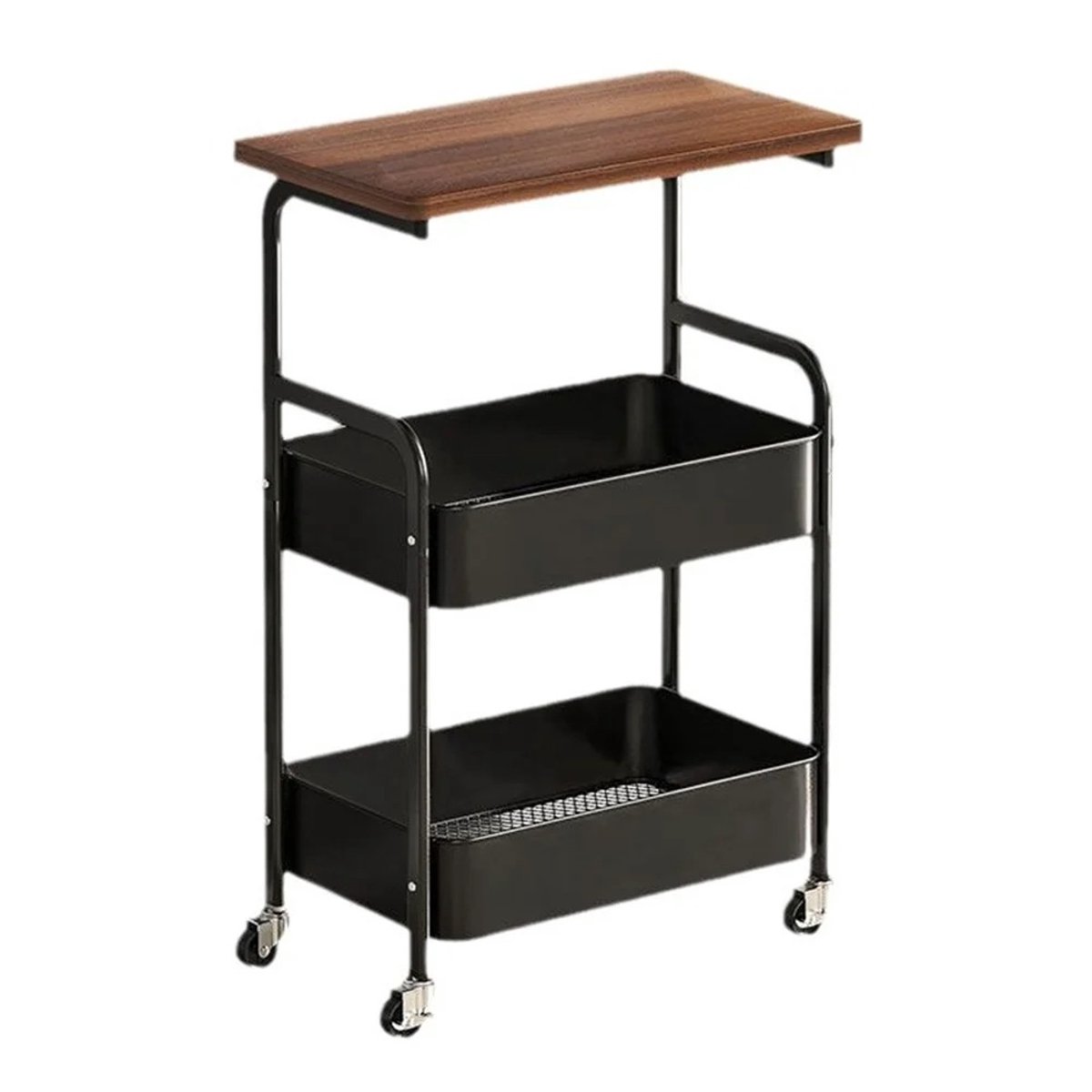 JAQZY Opbergtrolley - 3Laags - Met Wielen - Multifunctioneel - 42 x 29,5 x 77 cm - Compact - Modern - Staal - MDF - Zwart