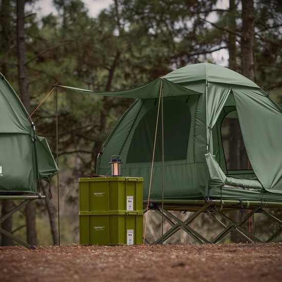 Novari 7 in 1 Kampeertent - Veldtent - Visserstent - Koepeltent - Verhoogd slaapplatform - Luchtmatras - Elektrische pomp - Groen van Novari — afbeelding 3