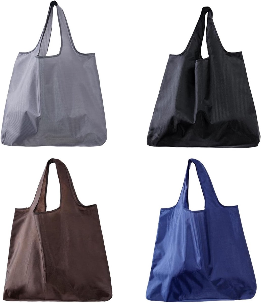Vouwbare boodschappentassen - 4 stuks, 53 × 64 cm, grote en lichtgewicht tas van wasbaar Oxford stof, ideaal voor boodschappen, picknicks en kamperen