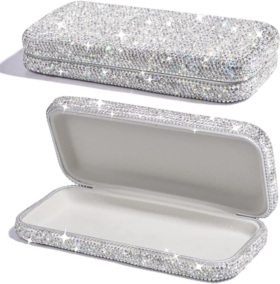 Zonnebril etui hard, glinsterende brillenkoker met diamant rhinestones, organizer voor zonnebrillen, opvouwbare hard shell brillenkoffer