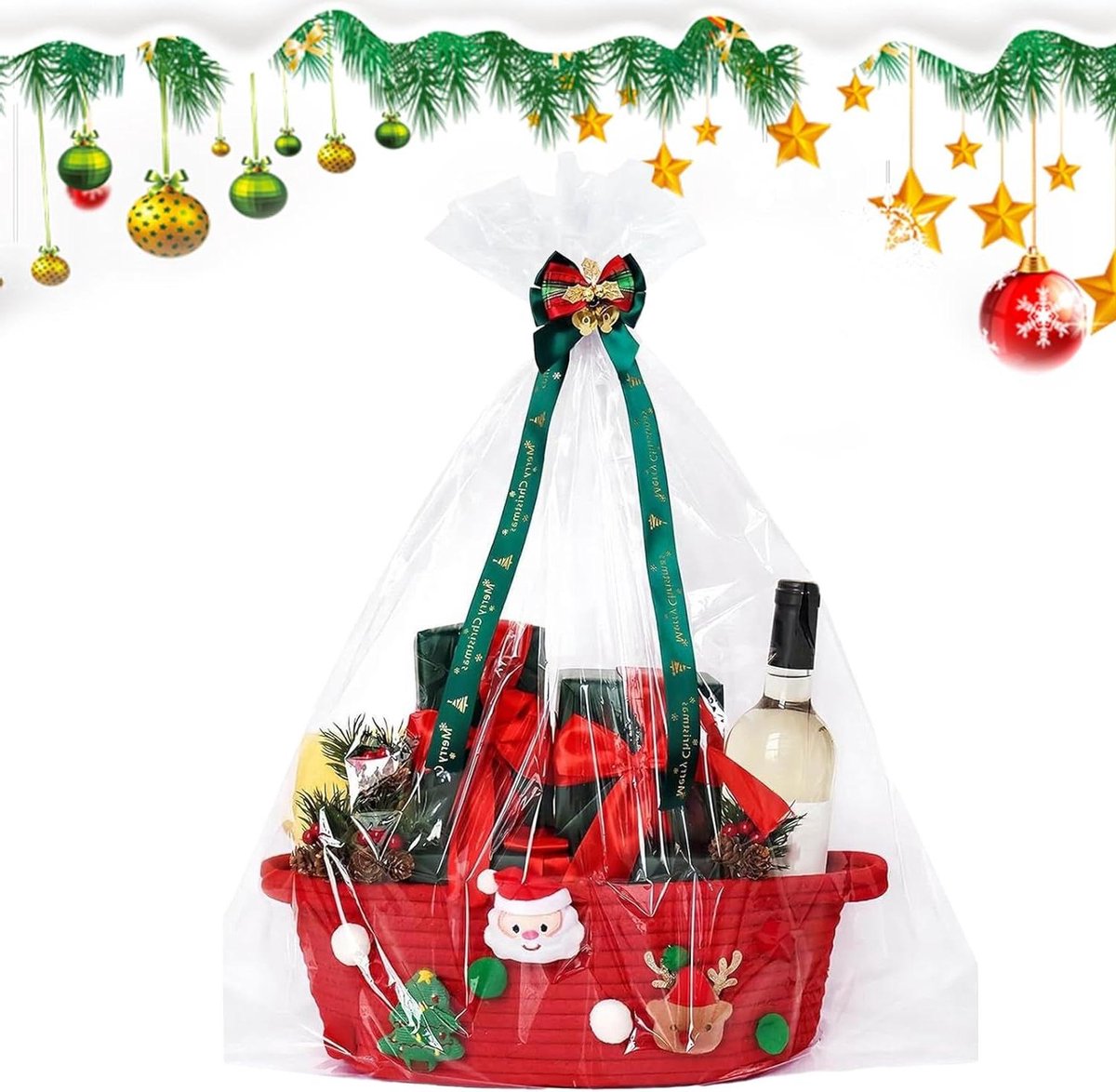 Kerst Decoratie - Feestelijke Mand - Cadeau Presentatie - Robuuste Touwstructuur - 30 x 20 x 12 cm - Rood