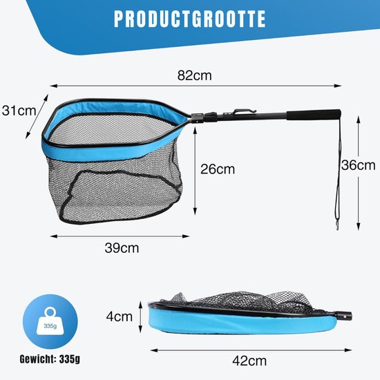 YOR® Schepnet Vissen - Visnet - Telescoop Schepnet - Duurzaam Net met Rubberen Coating - Zwart/Blauw - 39cm x 31cm x 5cm van Merkloos — afbeelding 5