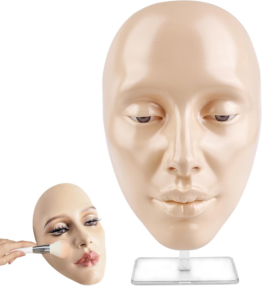 Herbruikbaar siliconen make-up oefengezicht met standaard voor wimperverlenging en gezichtsschildering