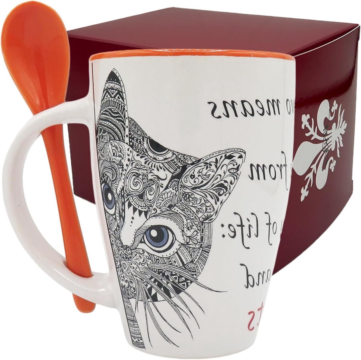 Katten mok - Theelepel set - Ontbijt en thee - Vaatwasserbestendig - Set van 2 - Oranje
