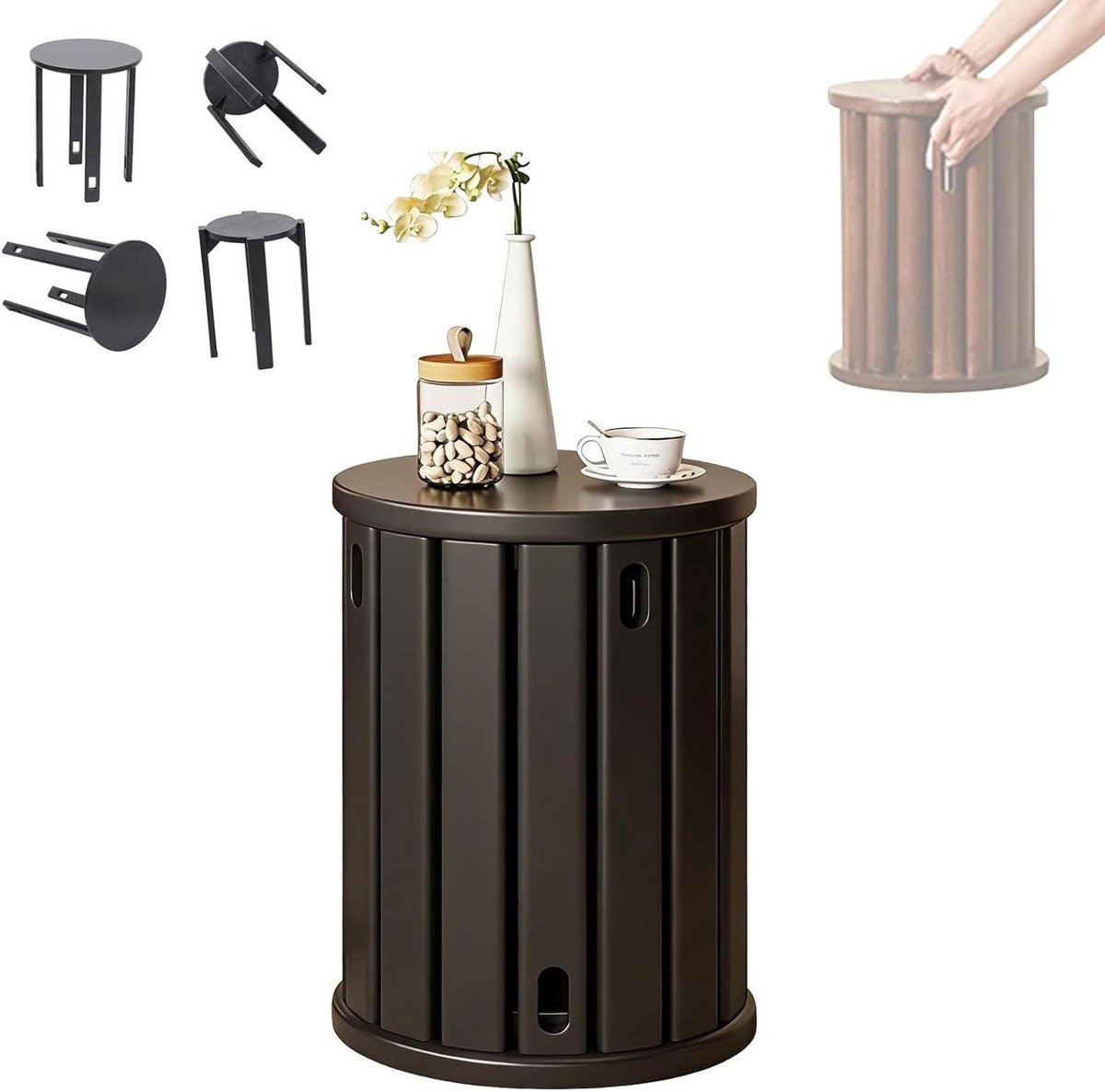 Stapelbare krukken - Bijzettafels set - Ruimte besparen - 4-in-1 ontwerp - Set van 4 - Zwart
