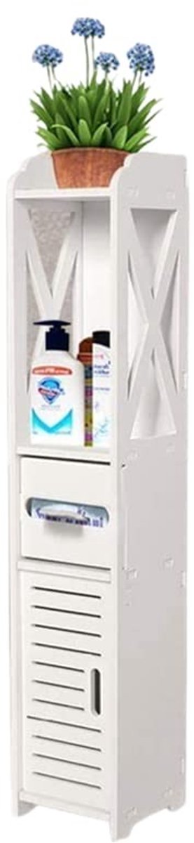 Dailygoody - Badkamer Vloerstaande Kast - Opbergrek - Ruimtebesparend Ontwerp - Wit - Toiletmeubel - Compact en Functioneel - Geschikt voor Badkamer -