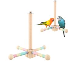 aladdien - Vogelstandaard - Houten speeltoestel - 360 graden rotatie - Speelgoed voor papegaaien - Vogels - Geschikt voor parkieten - Kleur hout