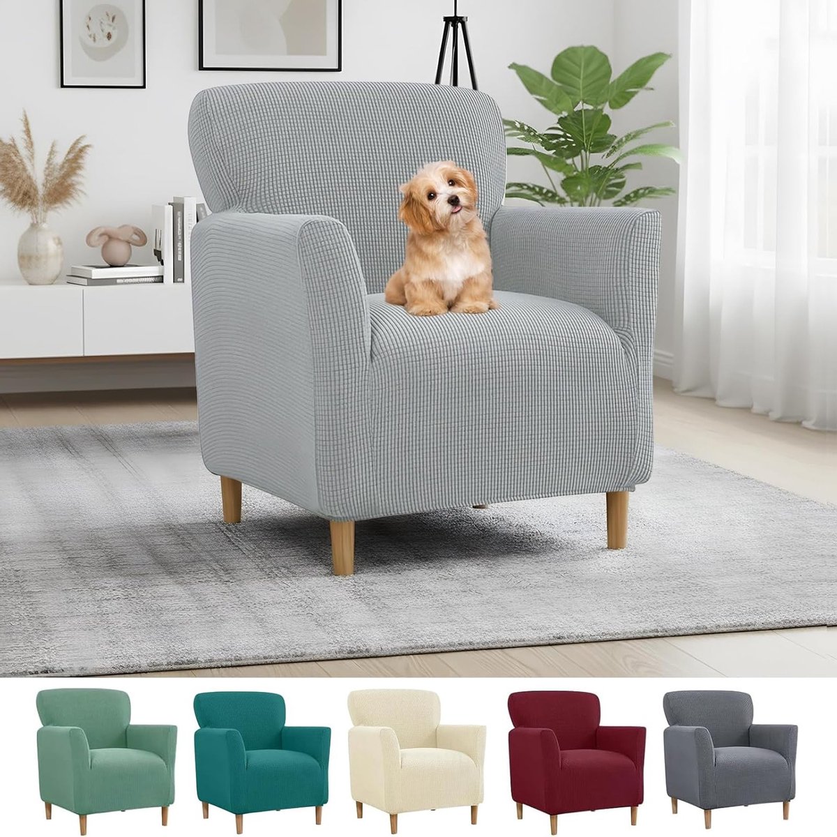 Verstelbare Stoelbeschermer van Rekbaar Katoen, Wasbare Hoofdkussenhoes voor Relaxfauteuils en Clubstoelen in Lichtgrijs