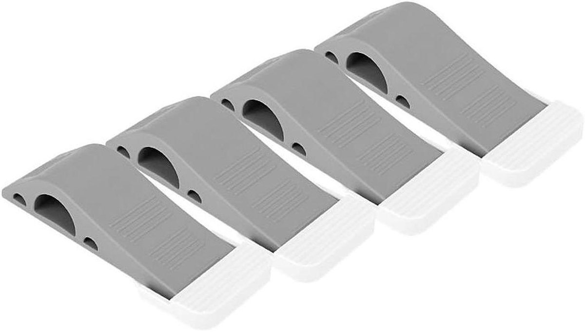 Deurstopper set - Deurblokkade rubber - Voorkom dichtslaan - Inclusief opberghaken - 4 stuks - Grijs wit