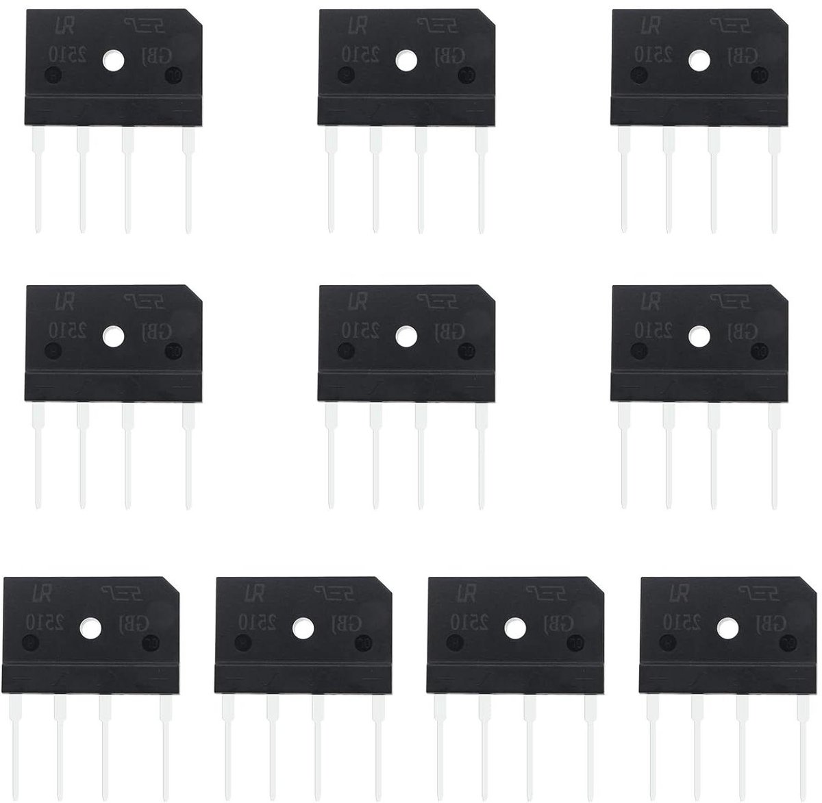 Bruggelijkrichter 10 stuks - Gelijkrichter Diode - Omvormen AC naar DC - Hoge Spanning Capaciteit - 25A 1000V - Niet gespecificeerd