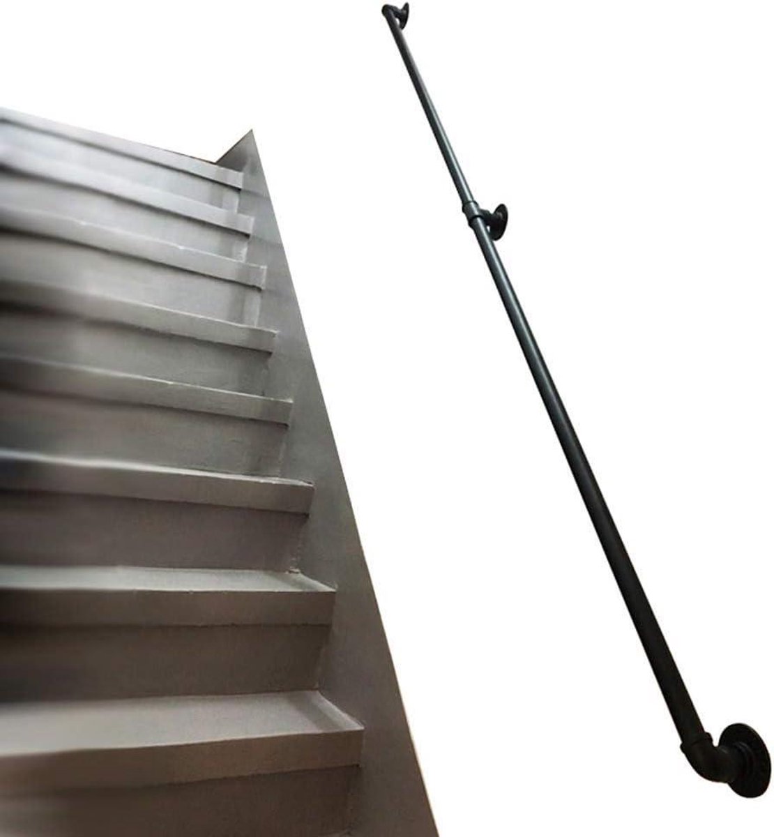 Trapleuning Set - Wandbeugel Leuning - Veiligheid Binnen - Roestwerende Coating - 7 cm Afstand - Zwart
