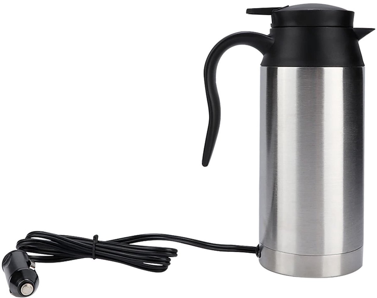 Dailygoody - Roestvrijstalen Verwarming Mok - Elektrische Waterkoker - 750ml - Ideaal voor Koffie en Thee - Handige Reisbeker - Zwart en Zilver