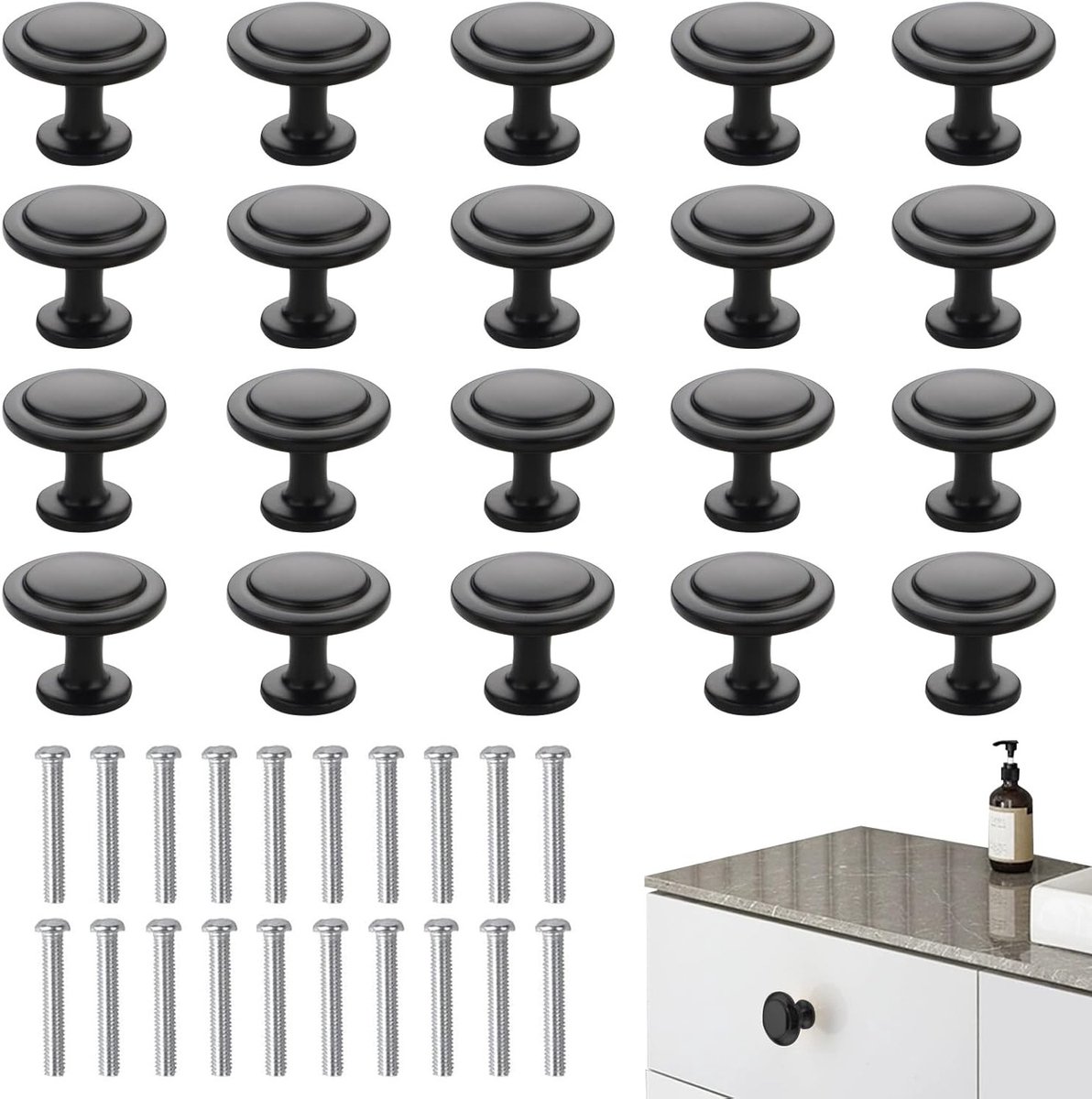 Ronde meubelknoppen 30 mm - zwart mat - 20 stuks - ergonomisch ontwerp voor kast en lade - ShopVlot