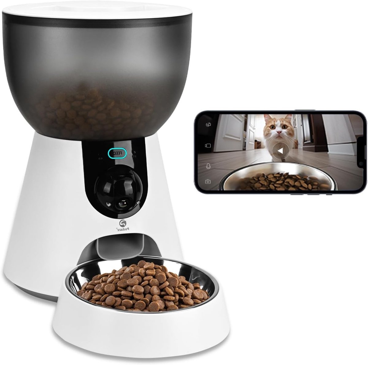 Automatische kattenvoerdispenser met camera, 1080P HD video, 5G Wifi en tweeweg audio, slimme app voor droogvoer voor katten en honden