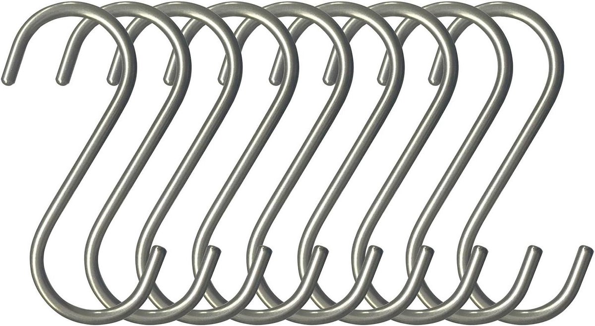 S-vormige haken - Ophanghaken - Keuken organiseren - Massief roestvrij staal - 10 stuks - Zilver