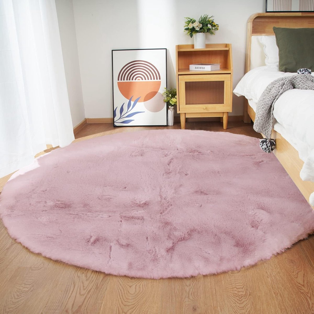 Ronde Shaggy Pluche Vloerkleed 150x150cm, Fluffy Faux Fur, Antislip en Wasbaar voor Woonkamer en Slaapkamer