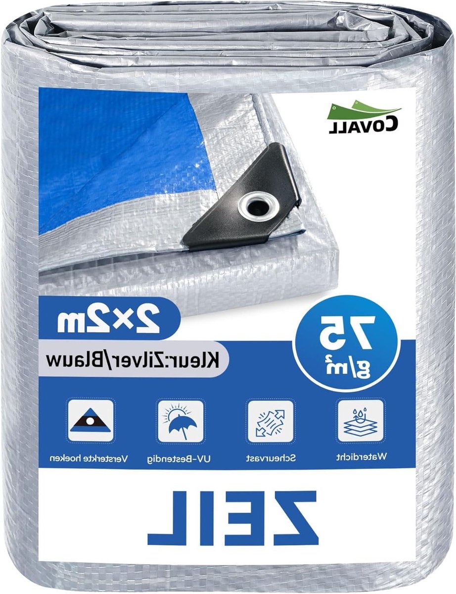 Waterdicht Zeil - Afdekzeil PE - Tuin en Camping - UV- en Scheurvast - 2 x 2 m - Zilver/Blauw