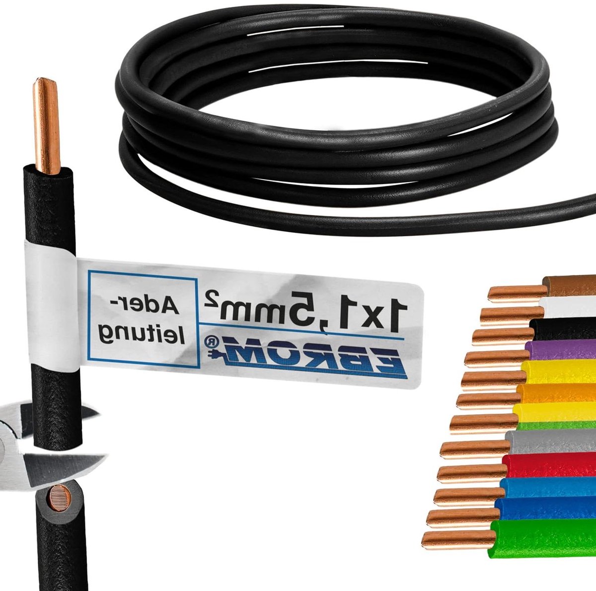 Aderleiding Enkele Draad - Stijve Leiding - Interne Bedrading - Volledig Koper - 15 mm² - Zwart