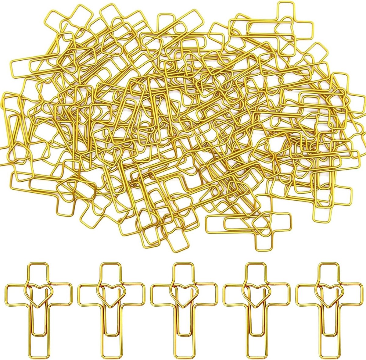 Hartvormige en kruisvormige paperclips - 50 stuks goudkleurig, multifunctioneel voor journaling, bijbelstudie en organisatie