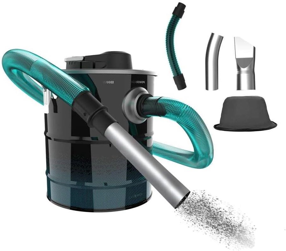 Aszuiger 20L - Schoonmaakstofzuiger - Houtkachel Reinigen - Metaal Versterkte Slang - 1200W Vermogen - Grijs