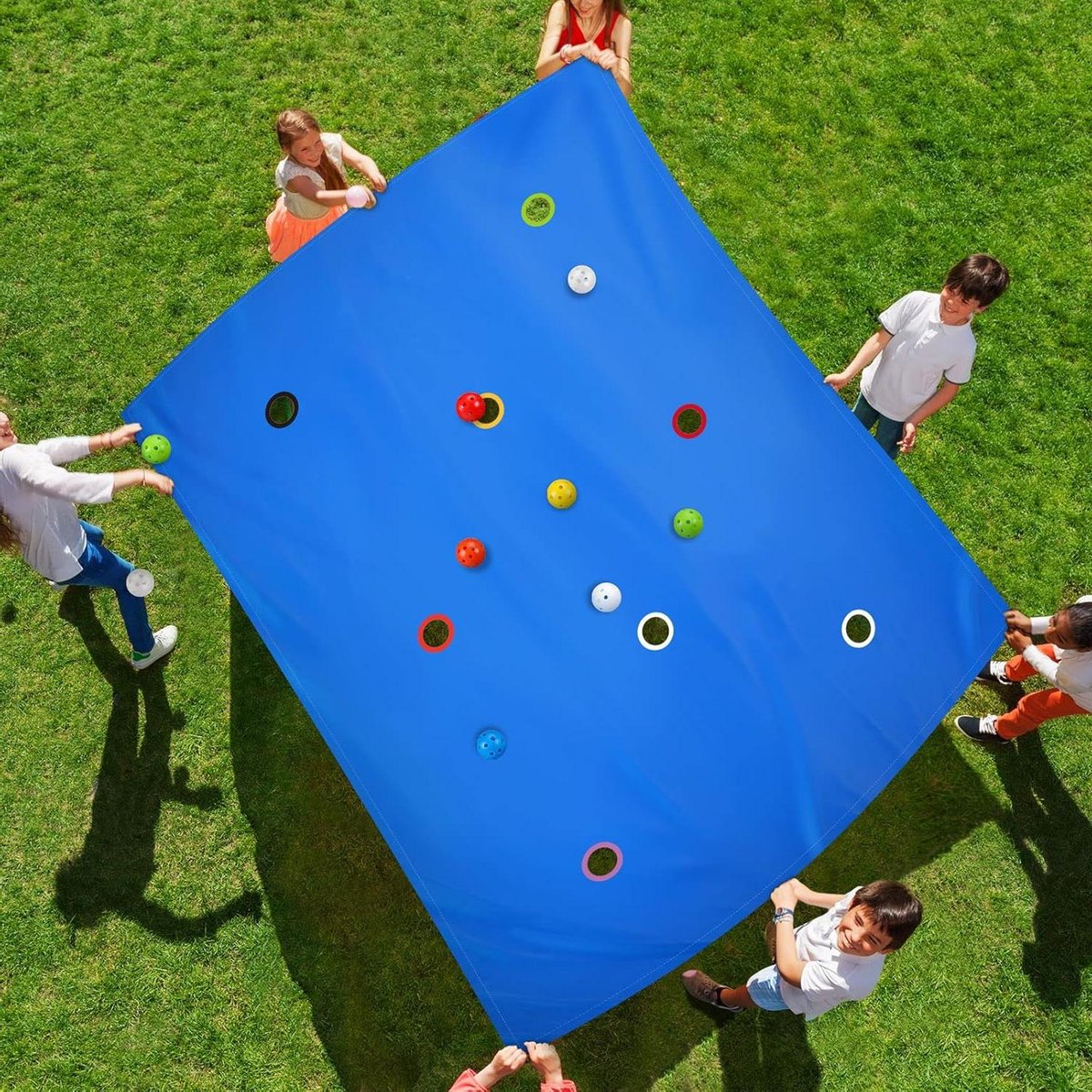 Team Building Spel - Groepsactiviteit - Samenwerken Bevorderen - Inclusief 8 Ballen - 249 x 178 cm - Blauw