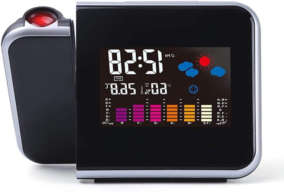 Projectie Wekker - Digitale Klok - Wakker Worden - Temperatuur Vochtigheid - Langwerpig - Zwart