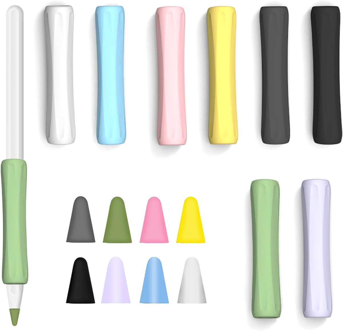 16-delige siliconen gripset met nib protector voor comfortabele grip en ergonomische bescherming voor Apple Pencil 1e en 2e generatie