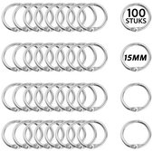 100 Stuks Metalen 15mm Klikringen - Boekringen - DIY Cipiersring Sleutelringen - Flashcard Ringen - Sleutelhangers Maken Set - Sleutel Splitringen voor Hobby & Sleutellabels - Keychain Keyrings - Sleutel Houder Knutselen - Boekbinden - Gordijnringen