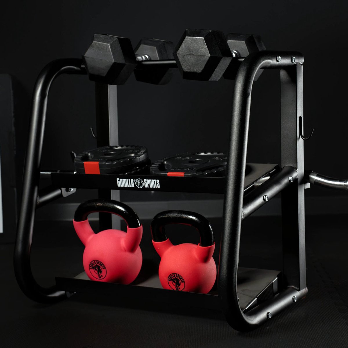 Gorilla Sports Halterstandaard - Multifunctioneel - Voor Halters, Kettlebells en Barbells - Staal - Belastbaar tot 300 kg – foto 3