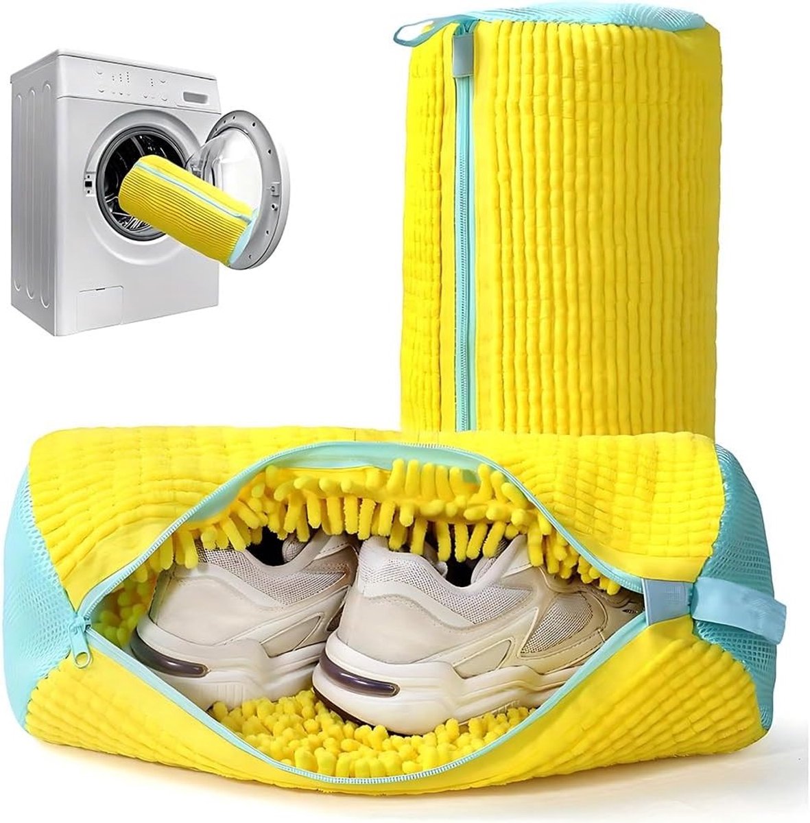 Duurzame Waszakken voor Schoenen - 2 Stuks, Geschikt voor Wasmachine, 360 Graden Reiniging, Ideaal voor Sportschoenen en Tennisschoenen, Geel