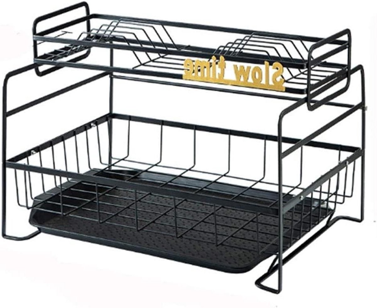 Afwasrek RVS - Drogen Organizer - Keuken Opruimen - Dubbele Laag - Ruimtebesparend - Zwart