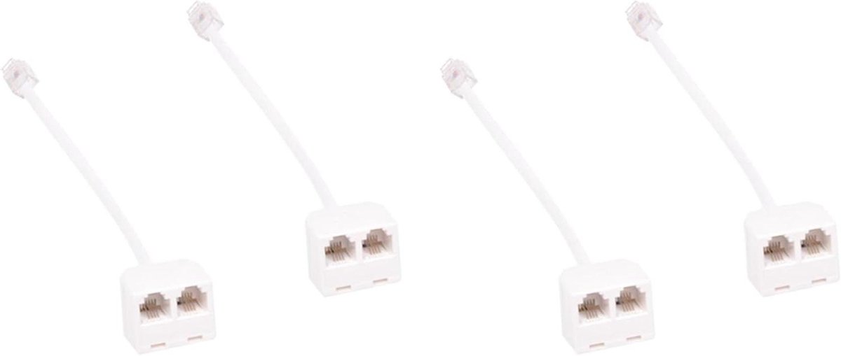 Telefoon Kabel Splitter - RJ11 Adapter - Meerdere Apparaten - Dubbel Stopcontact - 4 Stuks - Wit
