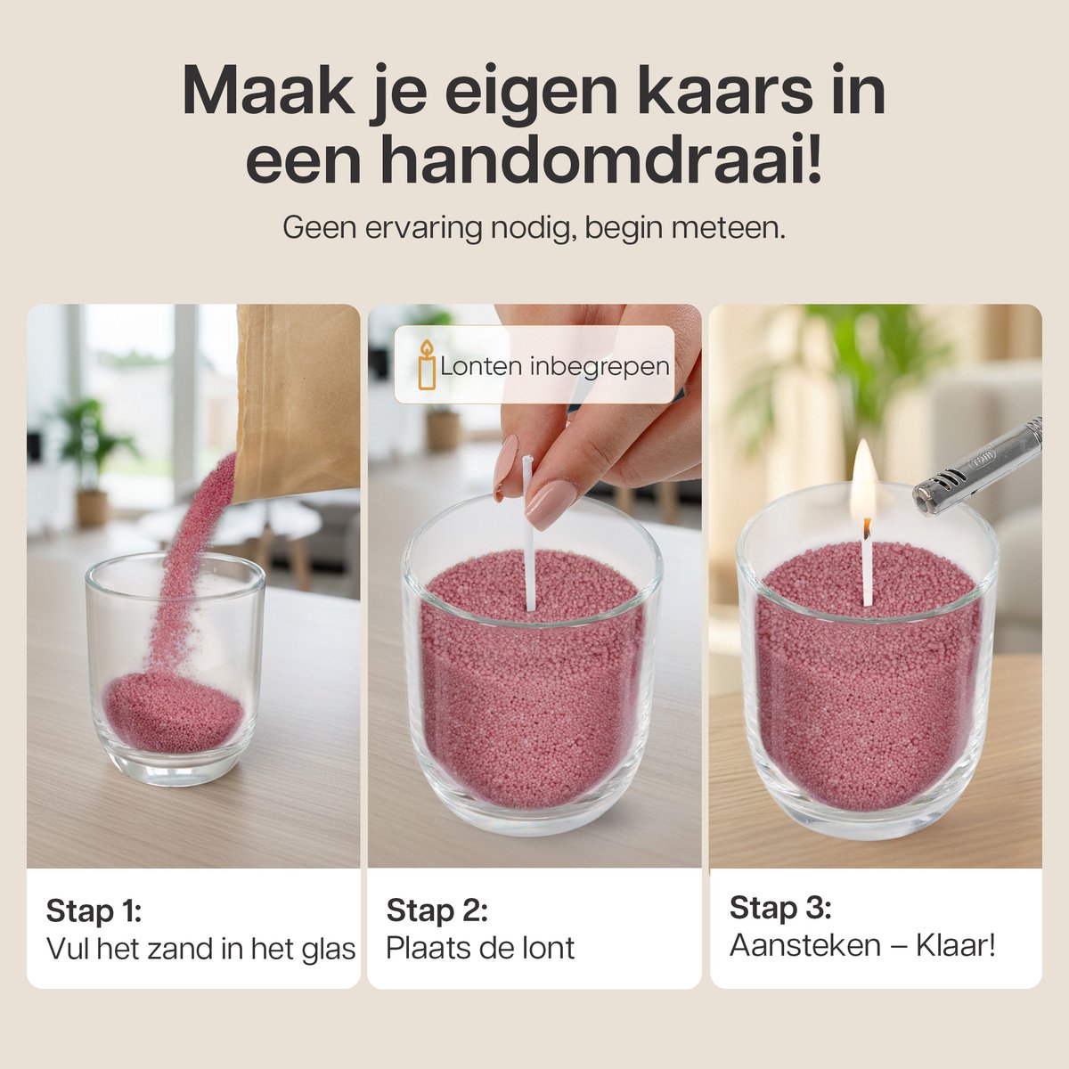 Comforder Kaarsenzand Set met 4 Lonten - 400g Roze - Kaarsen maken voor Volwassenen - Kaarszand Was & Kaarsenwas - Burning Sand Wax - Kaars Zand Candle Making DIY Kit - 50 Branduren — afbeelding 7