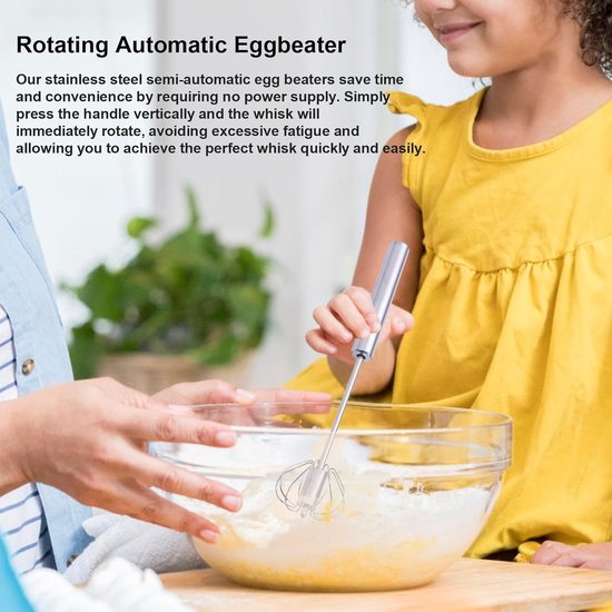 Semi-Automatic Whisk - Rotating Semi-Automatic Egg Beater Whisk Hand Mixer, Kitchen Tools, Non-stick Whisk Blender Long Handle Egg Beater for Milkshakes, Whipped Cream — afbeelding 3
