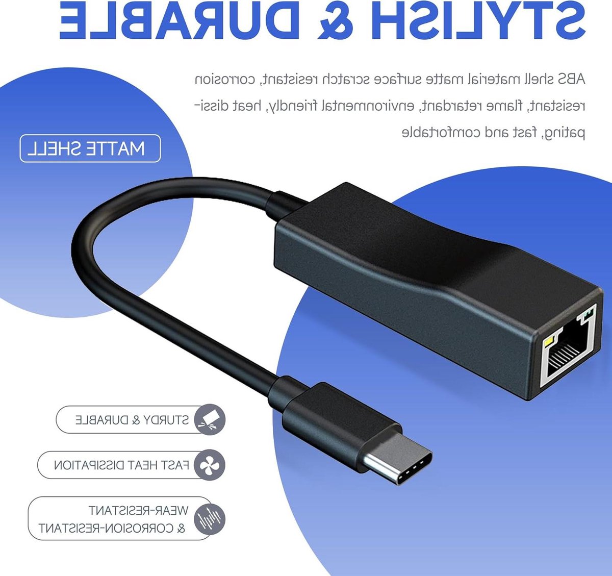 Ethernet Adapter - Netwerkkaart USB - Stabiele Internetverbinding - USB 2.0 Connectie - 23.4 cm Kabel - Zwart