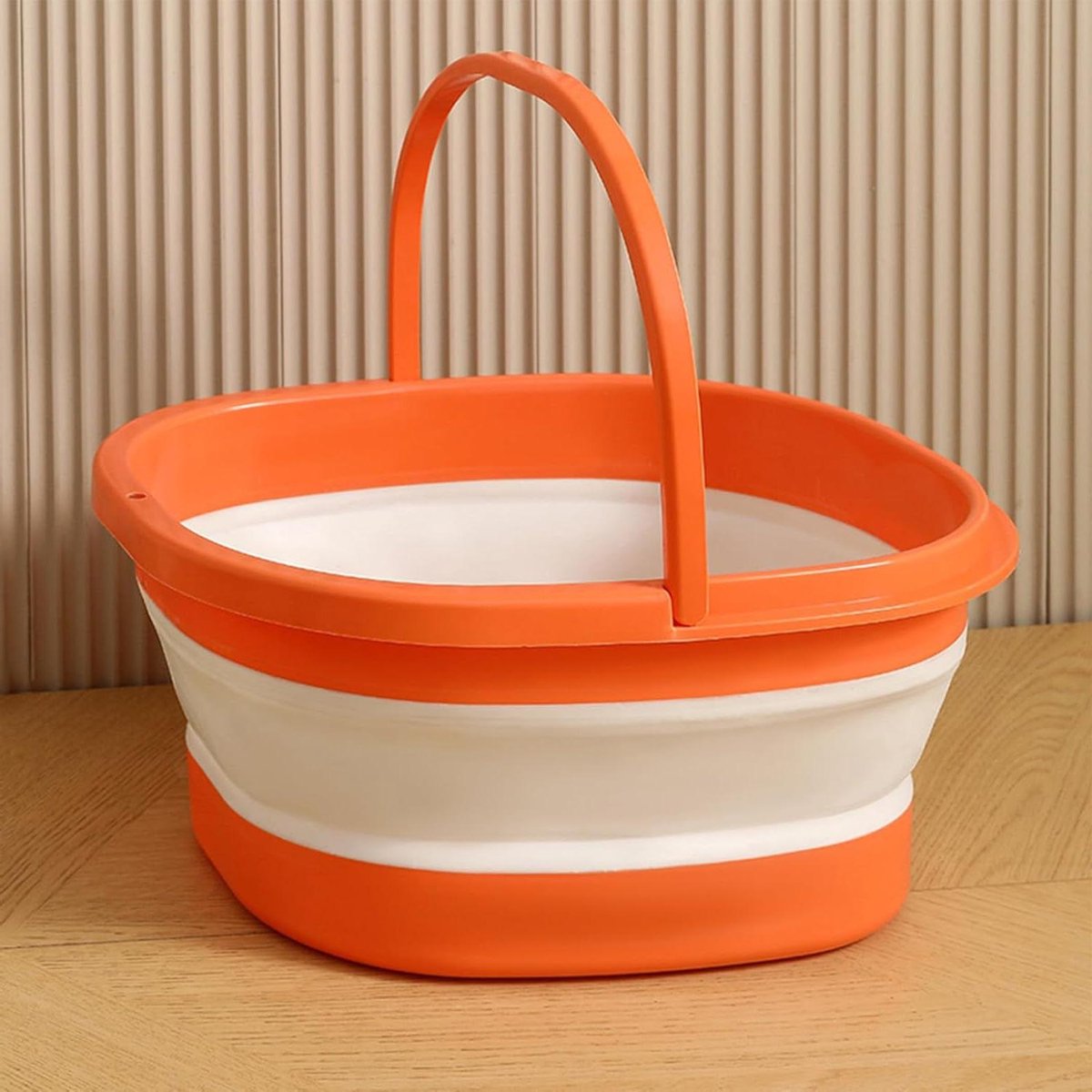 Srliya Opvouwbaar Voetenbad Verdikt Ontwerp Voetbad voor Thuisreizen Materiaal Kunststof 15,55x13,39x7,48in (Oranje Wit)