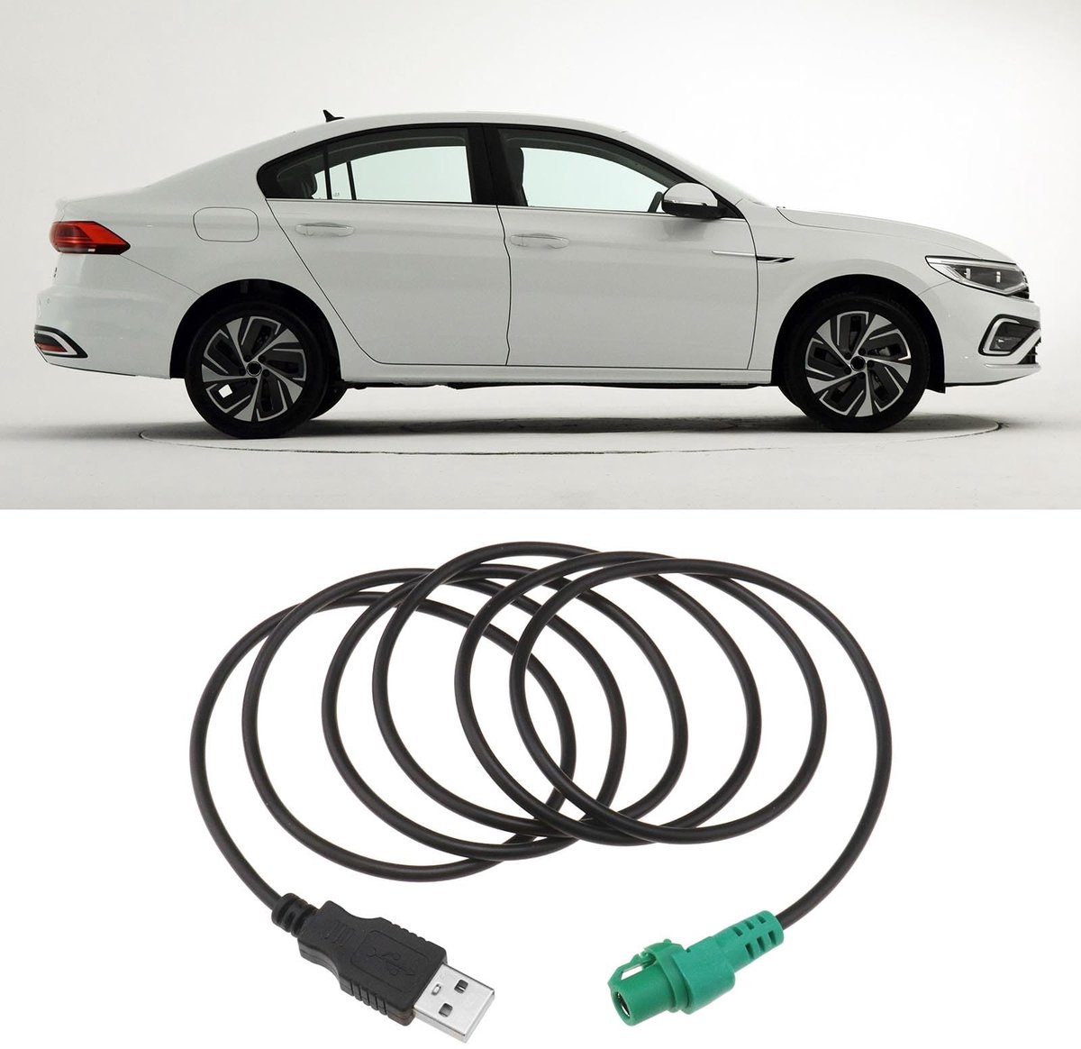 Dailygoods - Dailygoody - USB-aansluiting - Adapter voor rotondo-aansluiting - Zwart & Groen - 4-pins kabel - Compatibel met Volkswagen - Geschikt voor Bora, Golf,...