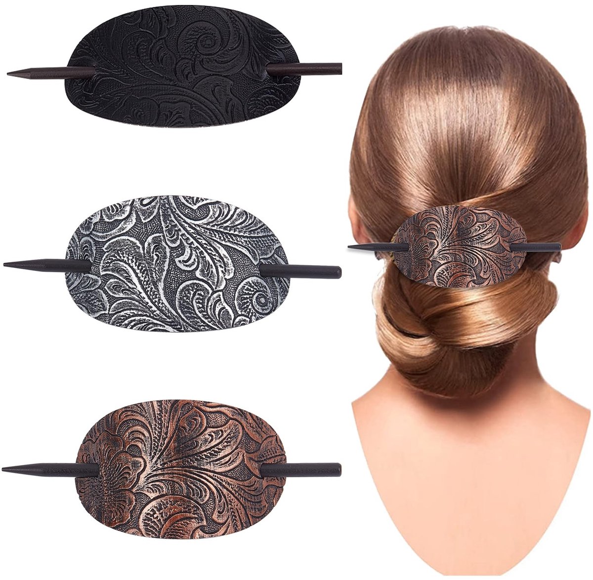 Dailygoods - Set van 3 Leren Haarspelden in Ovale Vorm
