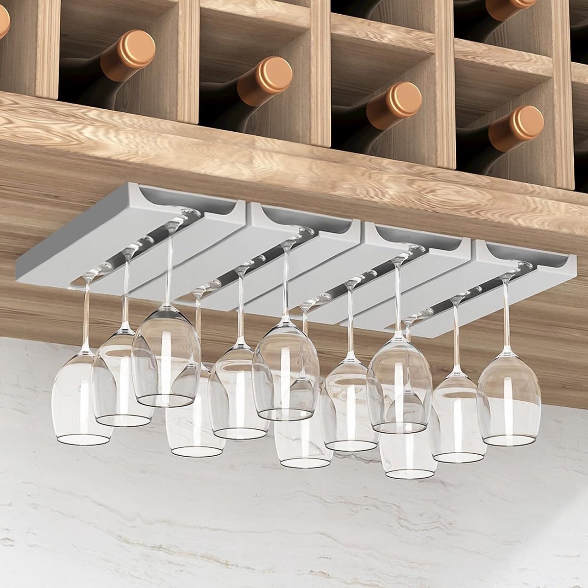 Hanging Wine Glass Holder voor Bar, Zelfklevende Plastic Organizer, Set van 4, Ideaal voor Wijnaccessoires en Keukenopslag