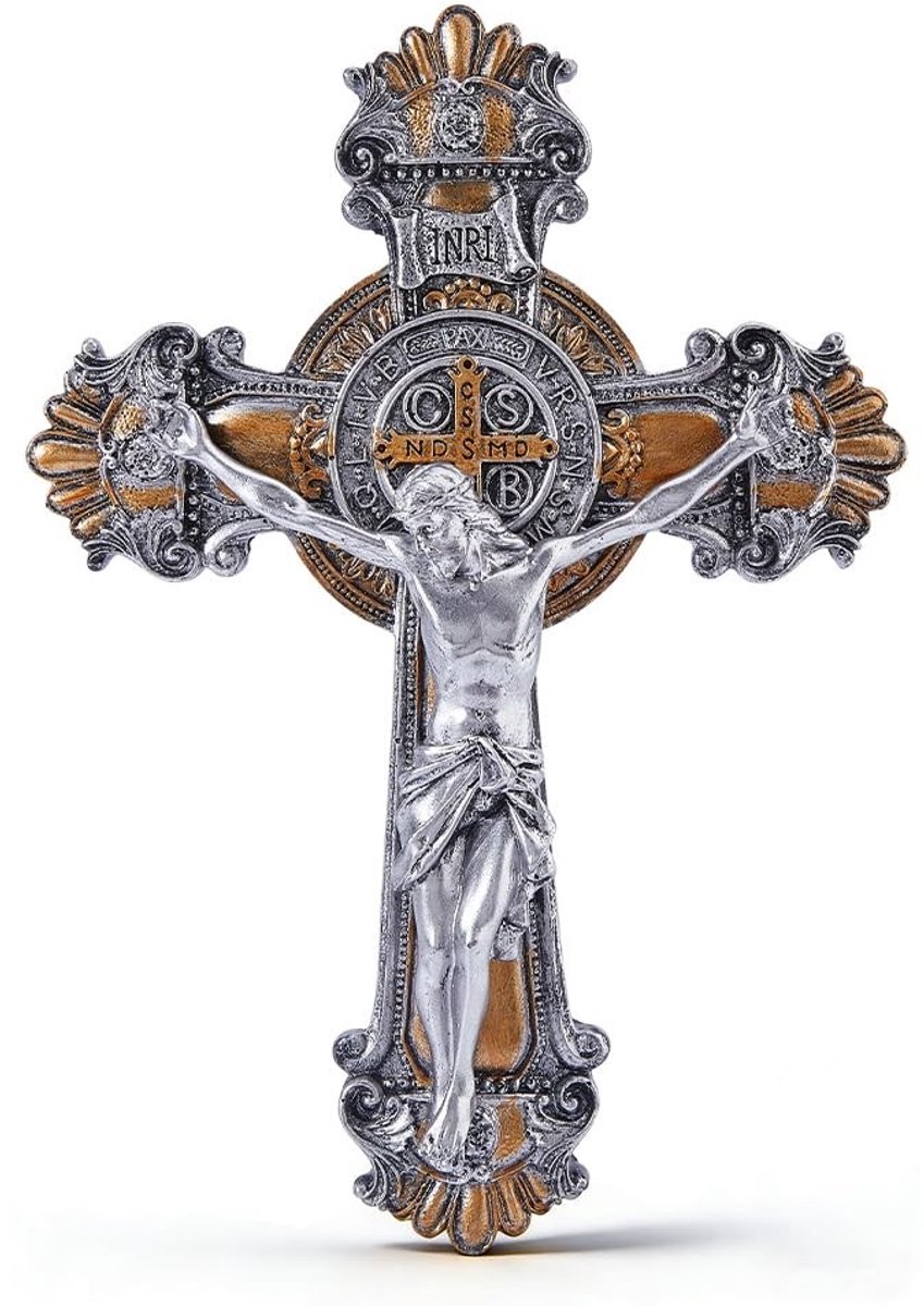 Dailygoods - Sint-Benedictus Kruisbeeld Medaille met Antieke Zilveren Afwerking voor Muurdecoratie