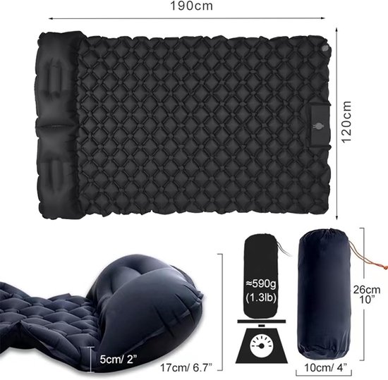 Dubbel Slaapmatje - Kampeer Mat - Buiten Ontspannen - Ingebouwde Voetpomp - 190x120cm - Navy Blauw — afbeelding 4