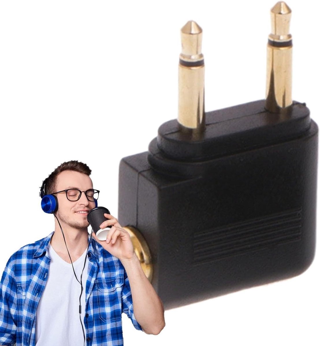 Hoofdtelefoon Adapter - Vliegtuig Audio - Reizen Muziek - Dubbele Jack - Compact Ontwerp - Zwart