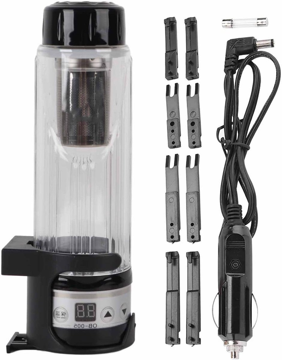 Auto Waterkoker - Reis Waterkoker - Onderweg Drankjes Maken - Digitaal Display - 420ml Capaciteit - Zwart